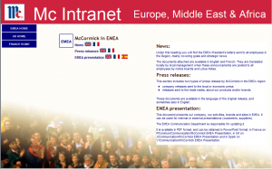 Page d'accueil de la section EMEA de l'intranet global